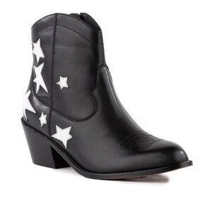 Black Ankle Boots with White Star Accents